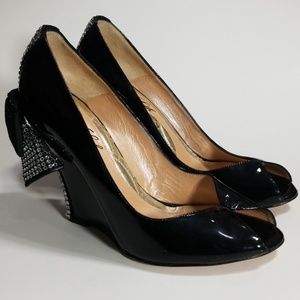 Aruna Seth Cerise Black Patent Leather Wedge 35